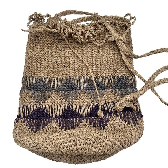 BOHO Vintage Folk Craft Bag Large Backpack Hand knitted Made of Plants - vegan main image 9